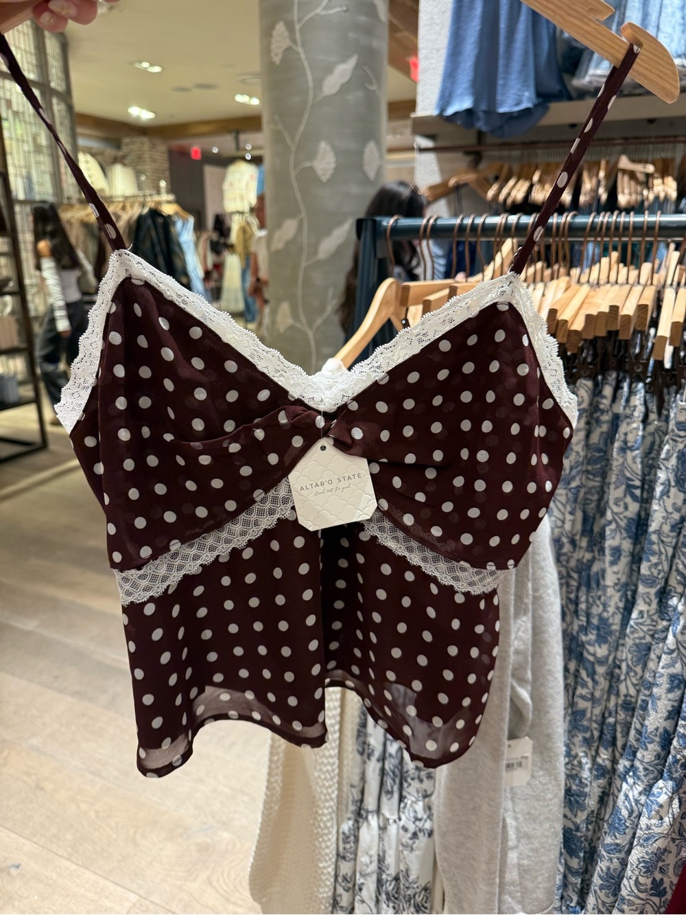 Polka Dot Lace Trim Cami — Brown & White